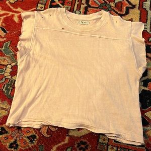 Free People We the Free short sleeve distressed top. Light tan color size small